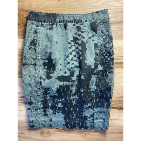 Religion Dresses & Skirts - Tie Dye Acid Wash Distressed Denim Pencil Skirt Teal Black Grunge Punk Size M